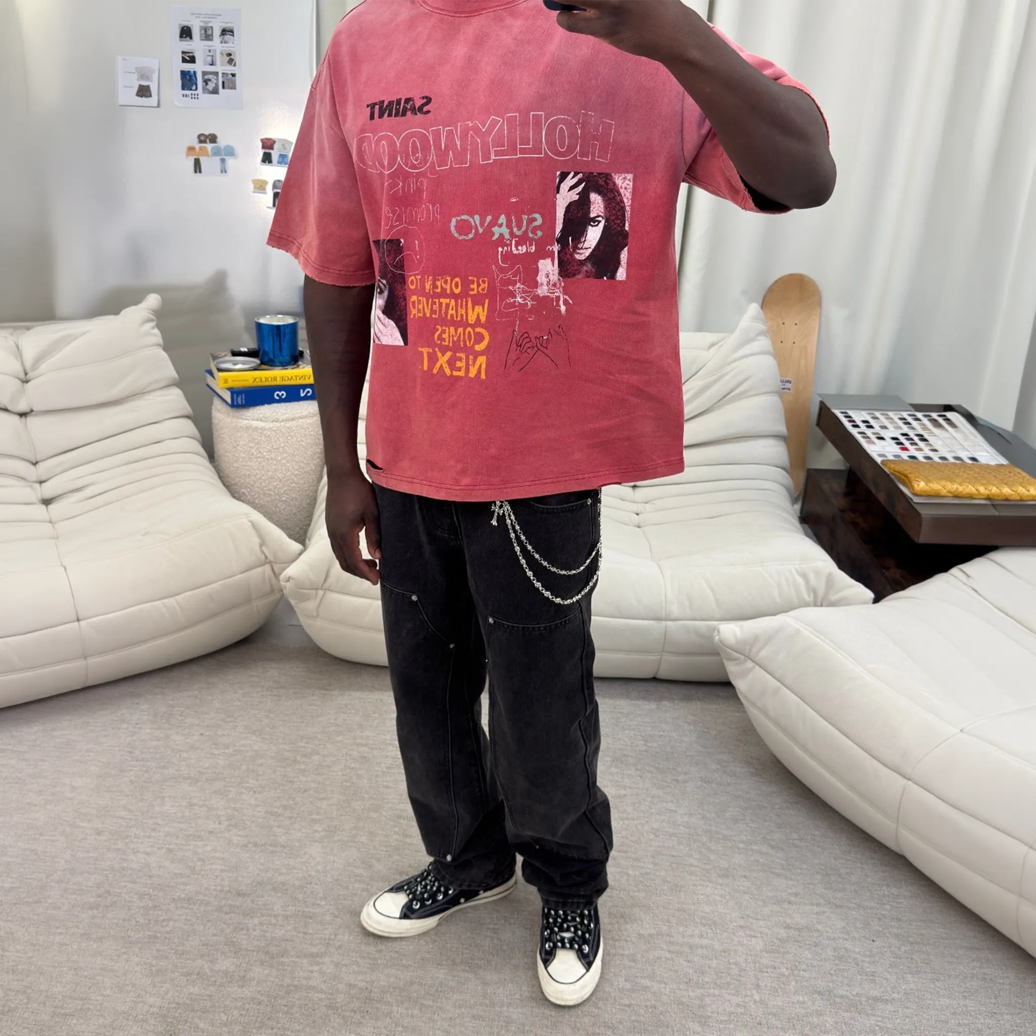 Front Side View of Suavo World Fate Red T-Shirt